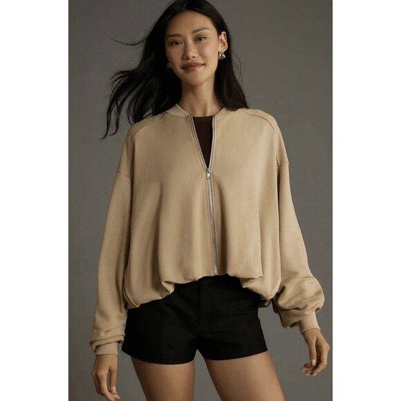 Anthropologie Pilcro Bubble Bomber Jacket XS Oversize Beige Full Zip $138 - Picture 1 of 10